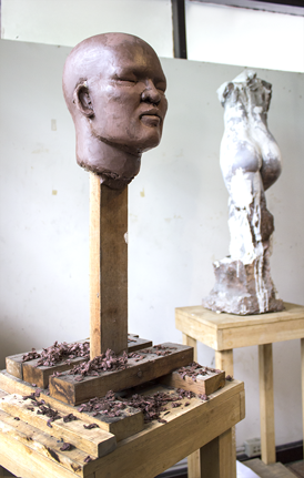 image of sculpture in progress at kevin christisons studio, bangkok, thailand