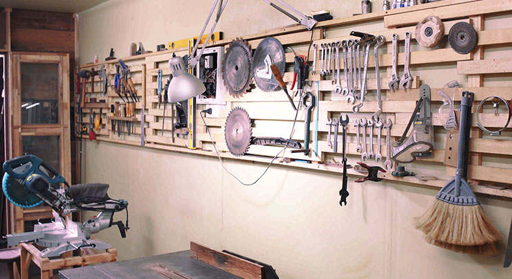 image of Nu's bangkok furniture making studio with his perfectly laidout tools.