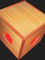 image of benovento designed lightbox side table with red interior and oak side panels