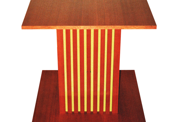 image of benovento designed timber light box side table, created with mata timber with pistachio coloured lighting